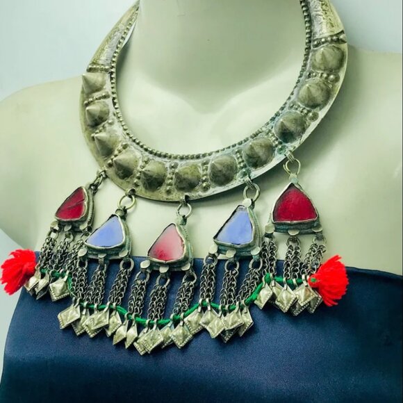 Vintage Torque Choker With Dangling Pendants, Handmade Tribal Choker - Picture 8 of 13